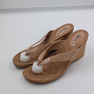 Style and Co. Chicklet Wedge Thong Sandal, Nude, Women's Size 11